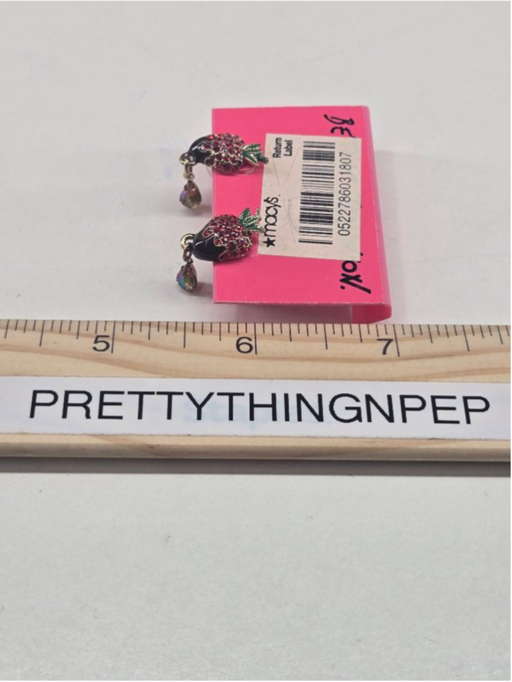 NWT Betsey Johnson Earrings Chocolate Dipped Strawberry Post Dangle Red Crystal - Picture 6 of 8